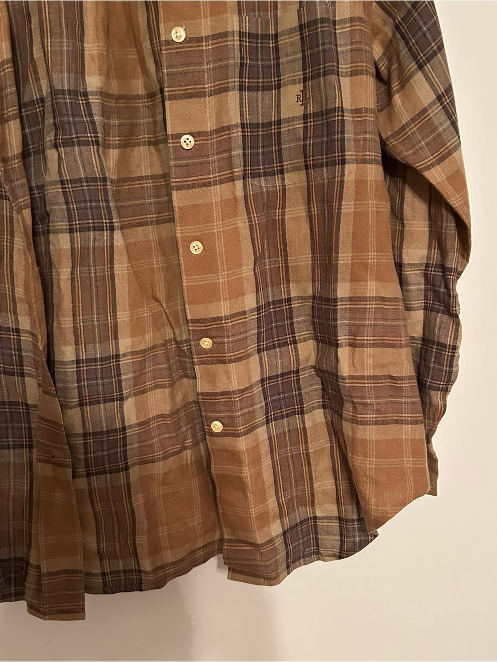 Lauren Ralph Lauren Tan and Brown Plaid Button-Down Shirt - Picture 4 of 10